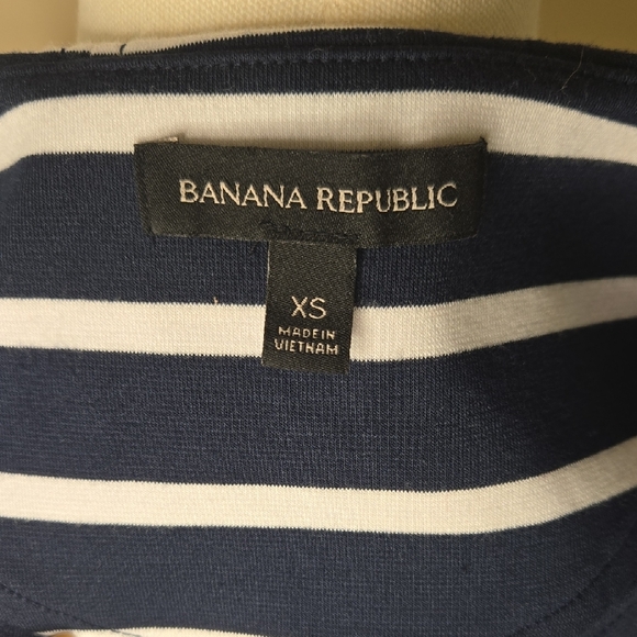 Banana Republic Navy White Stripped Peplum Top Coastal Nautical Preppy Classic - Picture 5 of 7